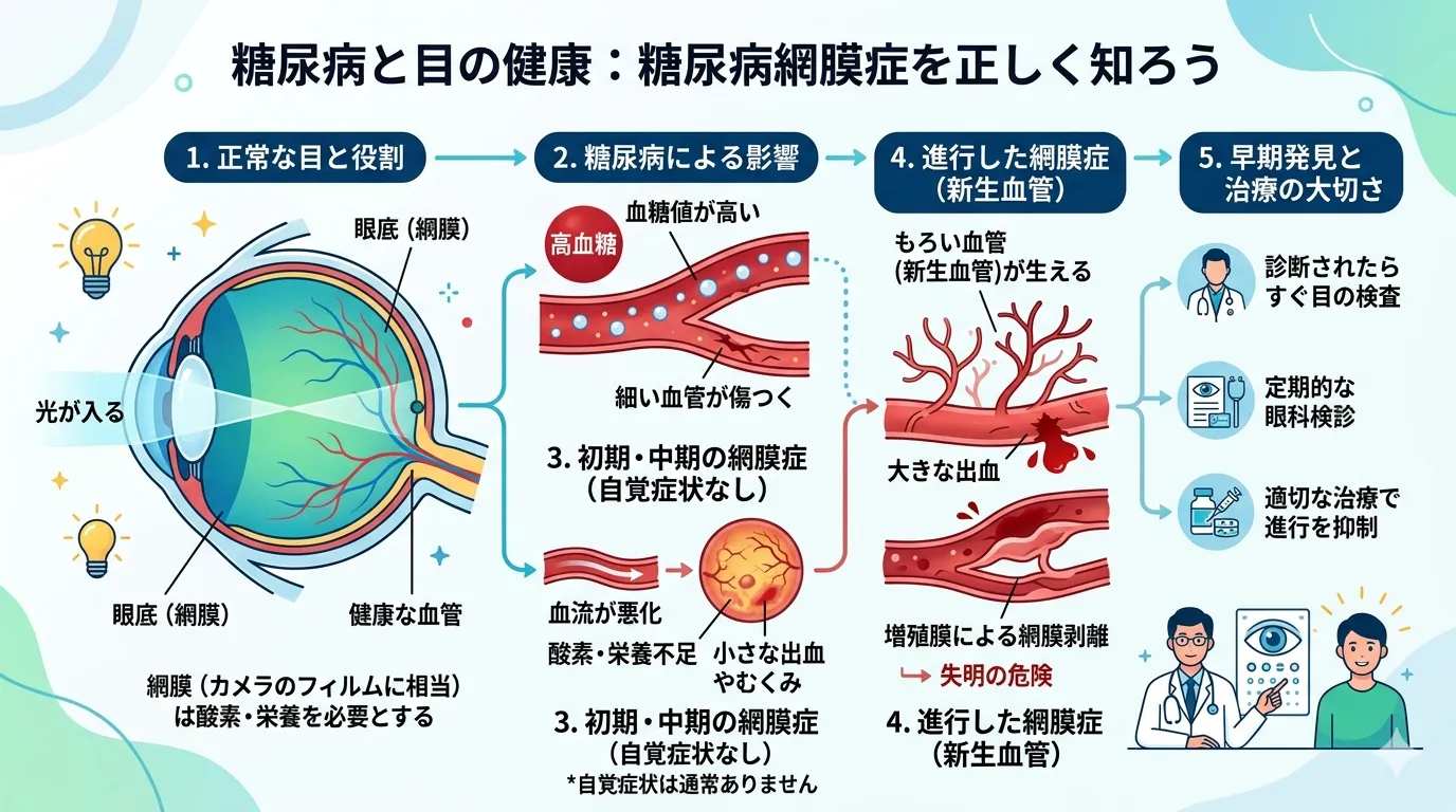 糖尿病と目の病気を説明するイメージ画像